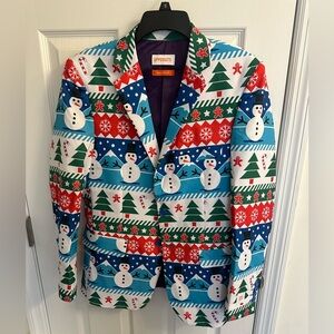 OPPOSUITS Ugly Christmas Snowman Suit Jacket Blazer Size S  Small 34-36